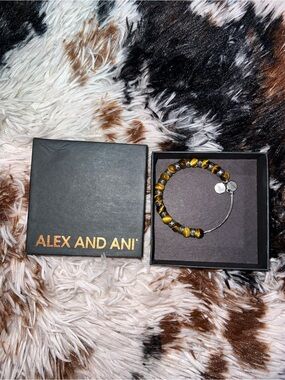 Alex and Ani Tiger's Eye Beaded Expandable Bracelet - Brown & Gold